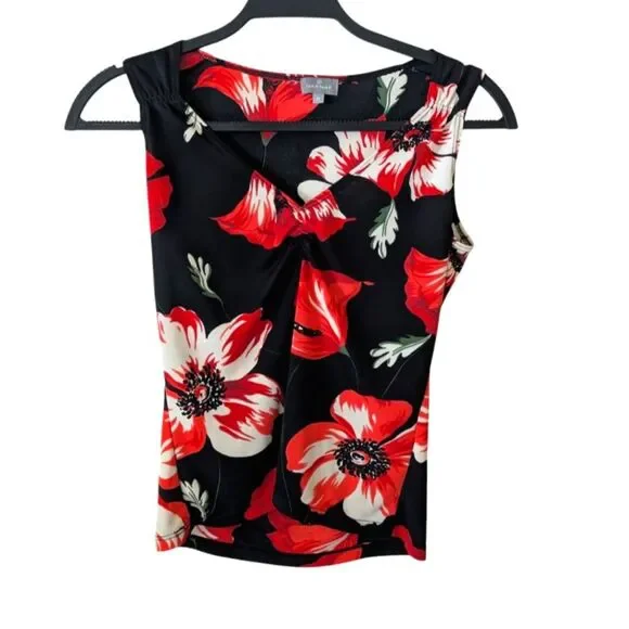 Vintage 90s Naf Naf Floral‎ Red Black Tank Top Size Medium - Picture 2 of 8